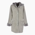 Women's Gray Suede Sheepskin Hooded Coat