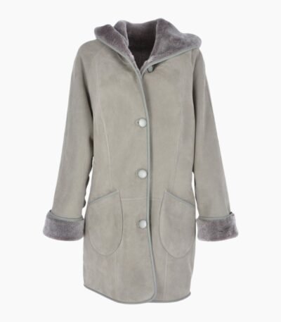 Women's Gray Suede Sheepskin Hooded Coat