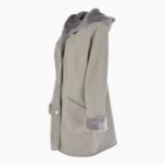 Women's Gray Suede Sheepskin Hooded Coat