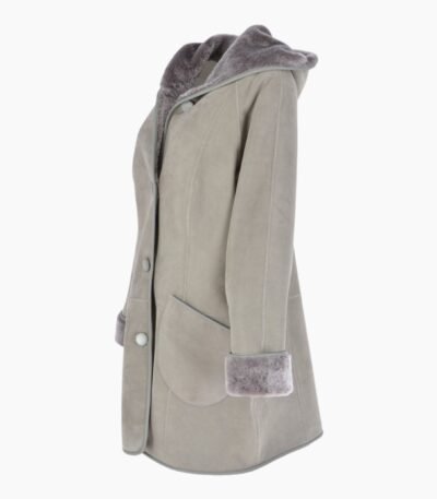 Women's Gray Suede Sheepskin Hooded Coat