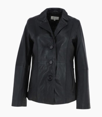 Womens Leather Blazer Jacket Black
