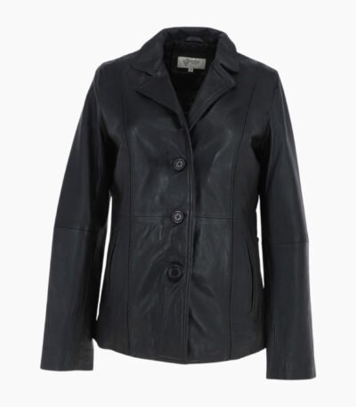 Womens Leather Blazer Jacket Black