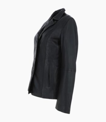 Womens Leather Blazer Jacket Black