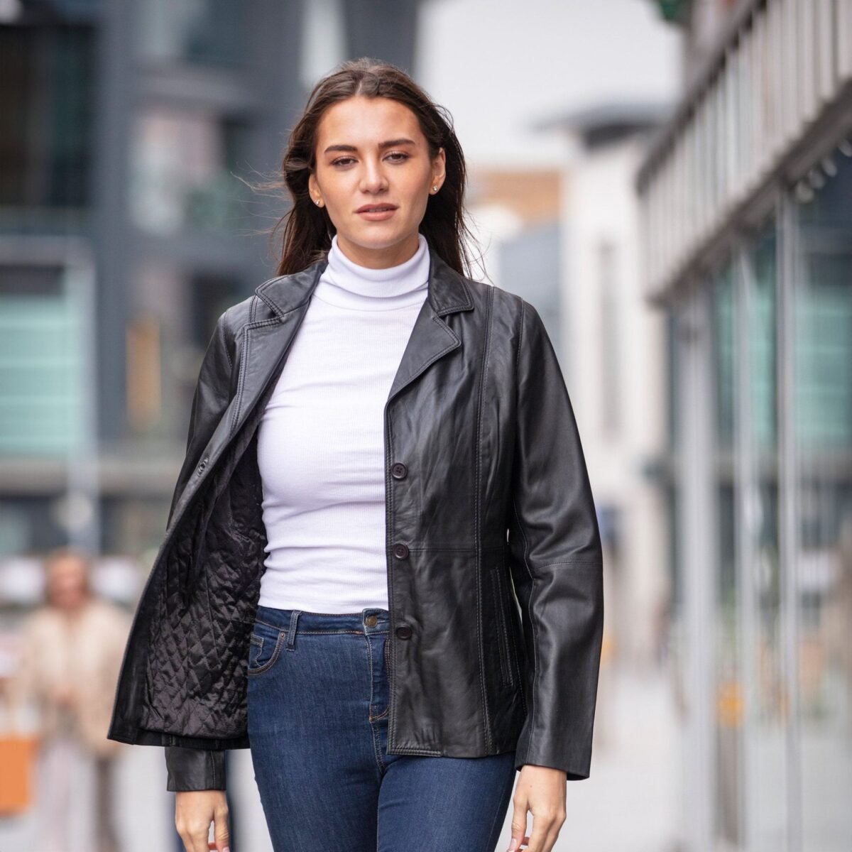 Womens Leather Blazer Jacket Black