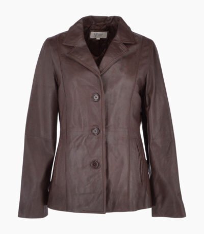 Womens Leather Blazer Jacket Brown