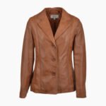 Womens Leather Blazer Jacket Cognac