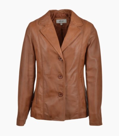 Womens Leather Blazer Jacket Cognac
