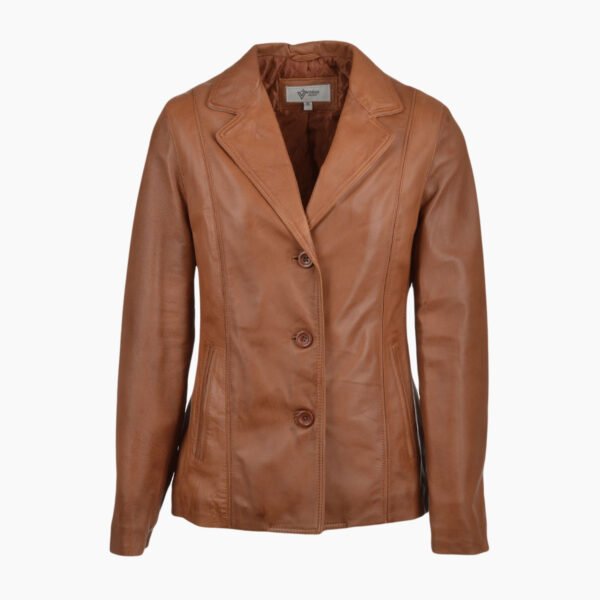 Womens Leather Blazer Jacket Cognac