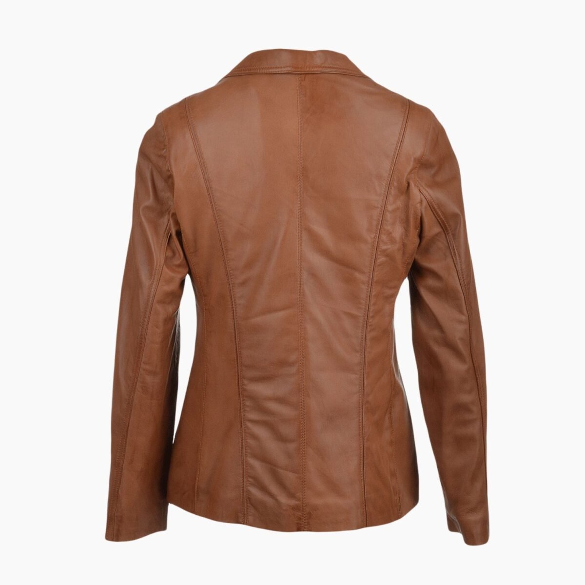 Womens Leather Blazer Jacket Cognac
