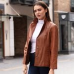 Womens Leather Blazer Jacket Cognac