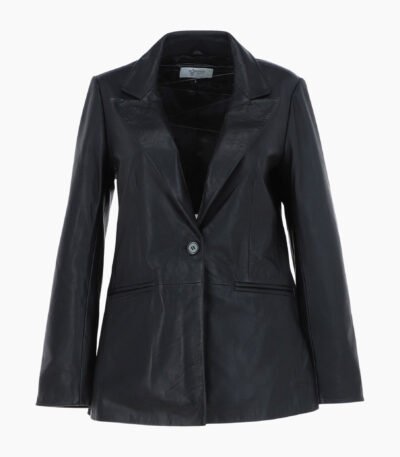 Womens Leather Fashion Single Breasted Blazer Black