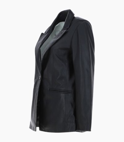 Womens Leather Fashion Single Breasted Blazer Black