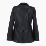 Womens Leather Fashion Single Breasted Blazer Black
