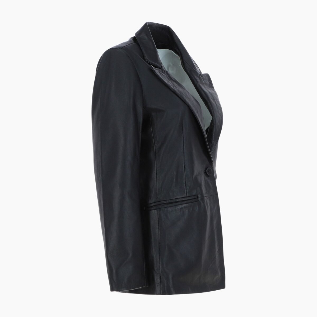 Womens Leather Fashion Single Breasted Blazer Black