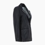 Womens Leather Fashion Single Breasted Blazer Black