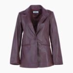 Womens Leather Fashion Single Breasted Blazer Burgundy