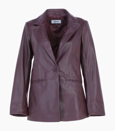 Womens Leather Fashion Single Breasted Blazer Burgundy