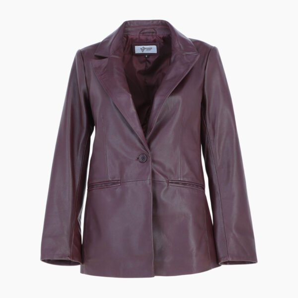 Womens Leather Fashion Single Breasted Blazer Burgundy
