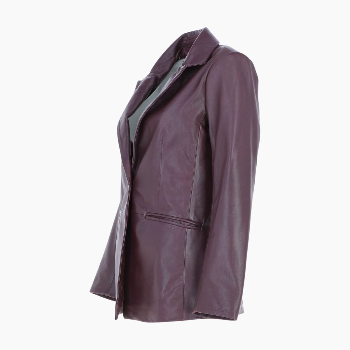 Womens Leather Fashion Single Breasted Blazer Burgundy