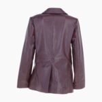 Womens Leather Fashion Single Breasted Blazer Burgundy