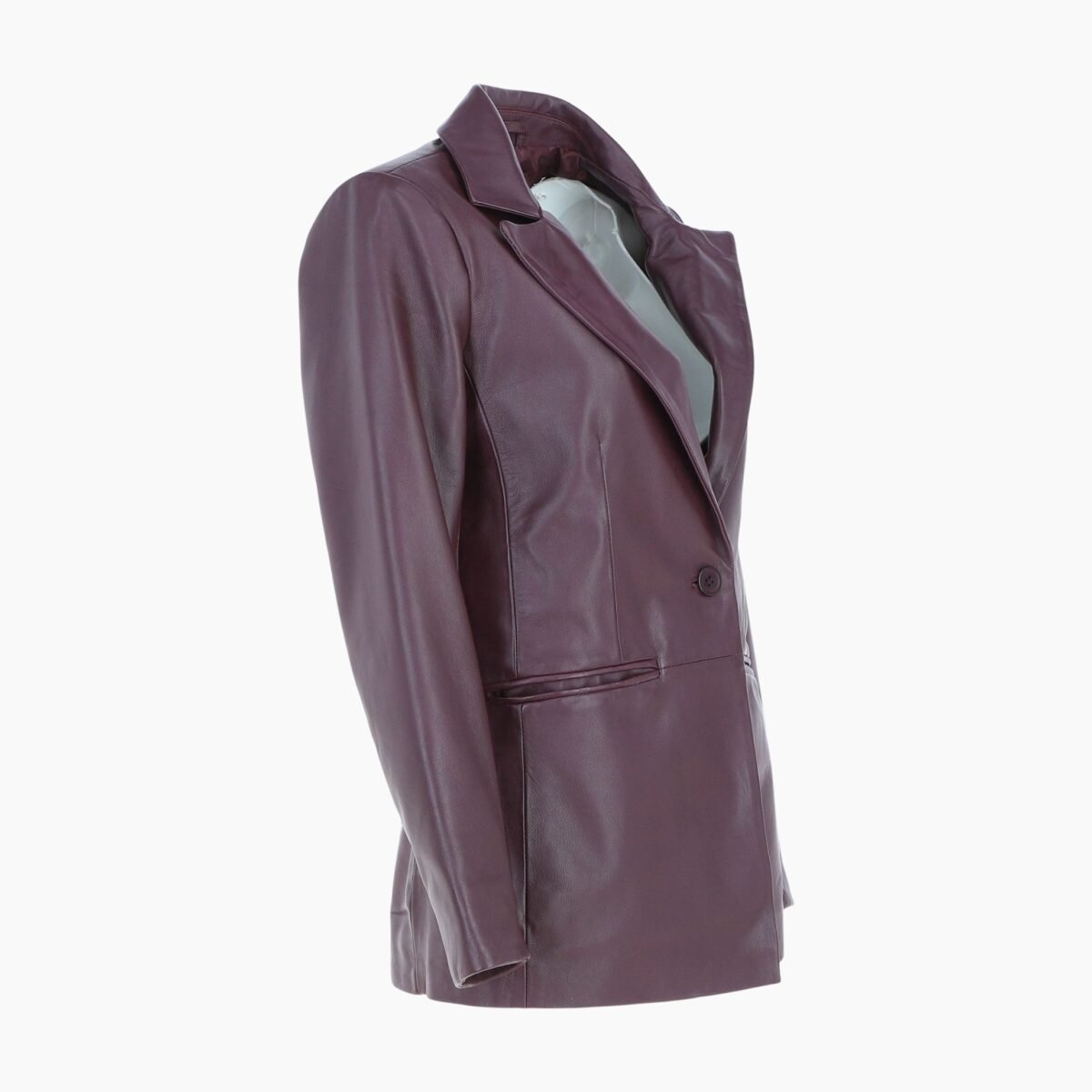 Womens Leather Fashion Single Breasted Blazer Burgundy