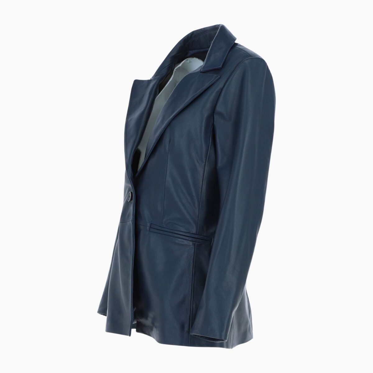 Womens Leather Fashion Single Breasted Blazer Navy