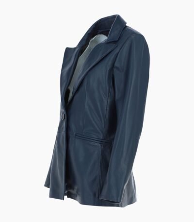 Womens Leather Fashion Single Breasted Blazer Navy