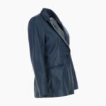Womens Leather Fashion Single Breasted Blazer Navy