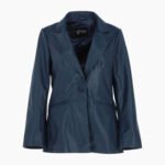 Womens Leather Fashion Single Breasted Blazer Navy