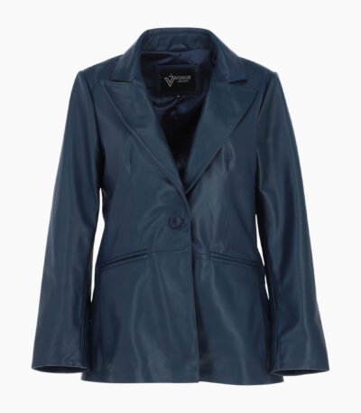 Womens Leather Fashion Single Breasted Blazer Navy