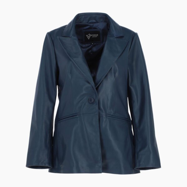 Womens Leather Fashion Single Breasted Blazer Navy