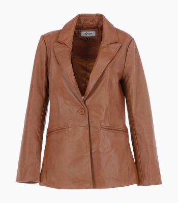 Womens Leather Fashion Single Breasted Blazer Tan