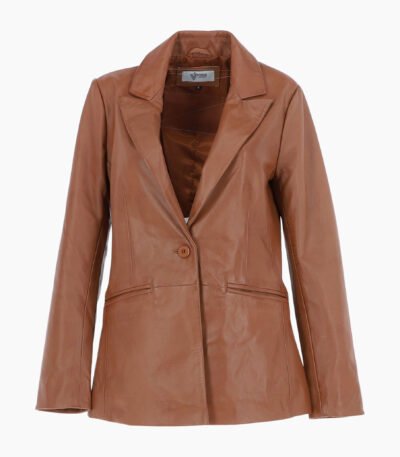 Womens Leather Fashion Single Breasted Blazer Tan
