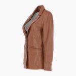 Womens Leather Fashion Single Breasted Blazer Tan