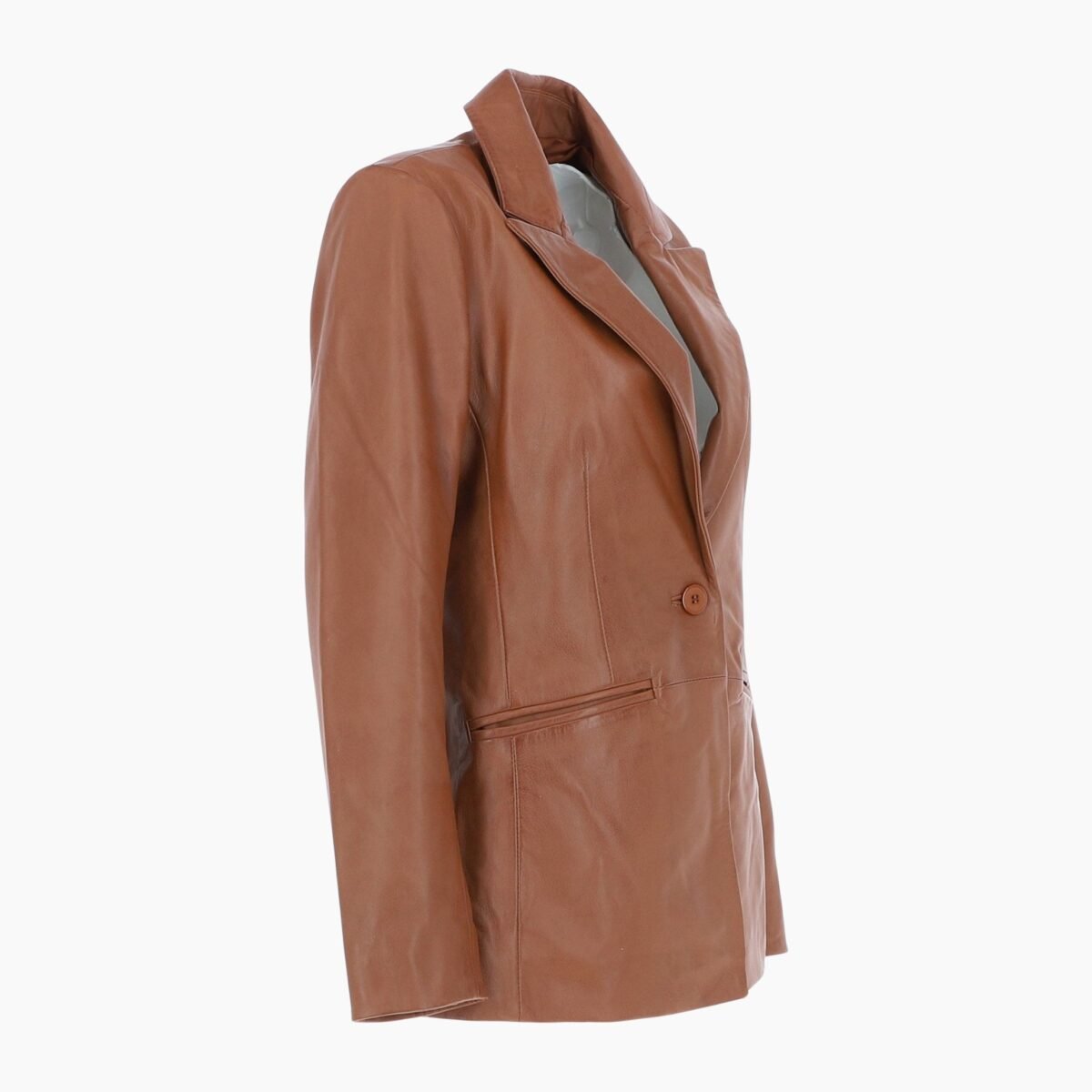 Womens Leather Fashion Single Breasted Blazer Tan