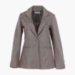 Womens Leather Fashion Single Breasted Blazer Taupe