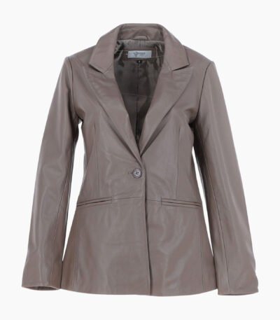 Womens Leather Fashion Single Breasted Blazer Taupe