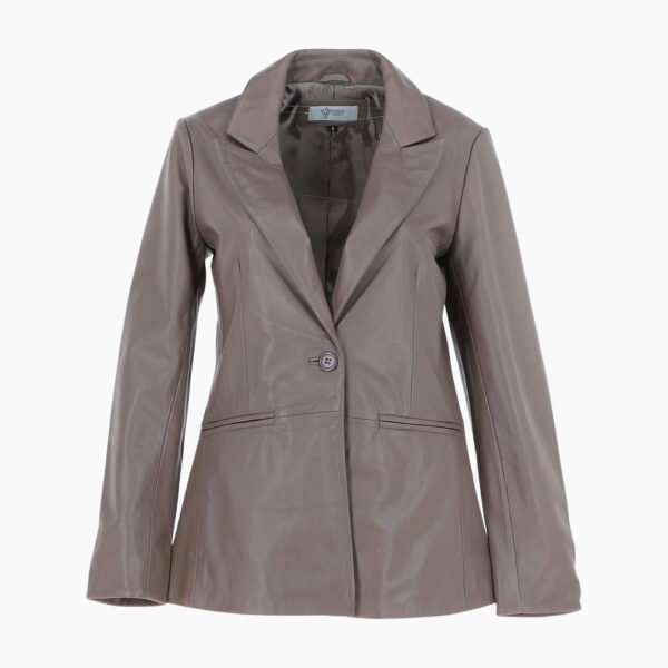 Womens Leather Fashion Single Breasted Blazer Taupe