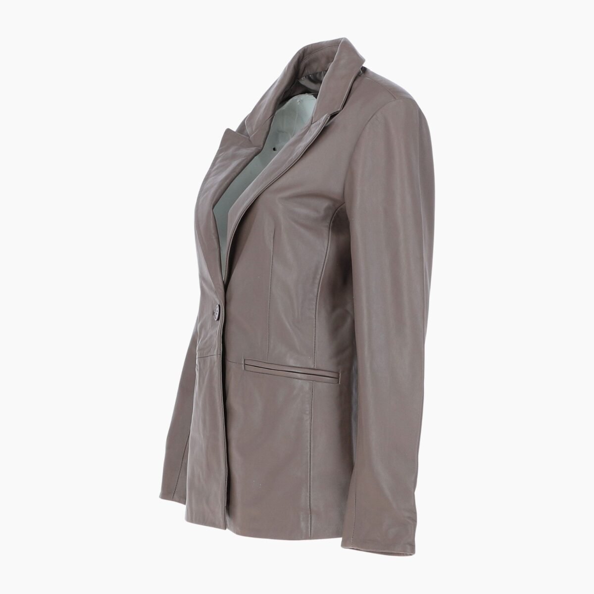 Womens Leather Fashion Single Breasted Blazer Taupe