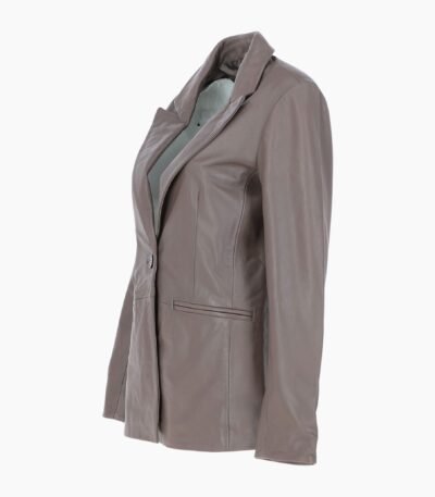 Womens Leather Fashion Single Breasted Blazer Taupe