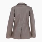Womens Leather Fashion Single Breasted Blazer Taupe