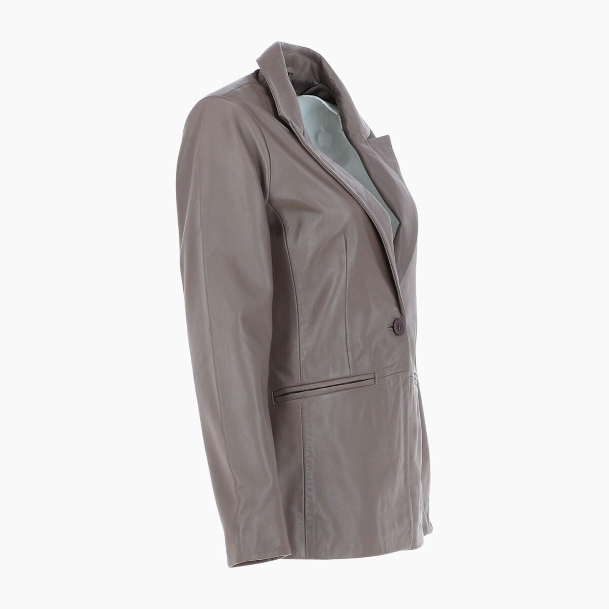 Womens Leather Fashion Single Breasted Blazer Taupe