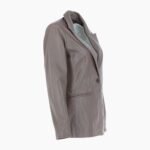 Womens Leather Fashion Single Breasted Blazer Taupe