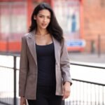 Womens Leather Fashion Single Breasted Blazer Taupe