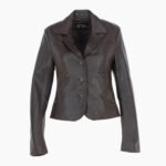 Womens Leather Short Blazer Jacket Chocolate Alameda