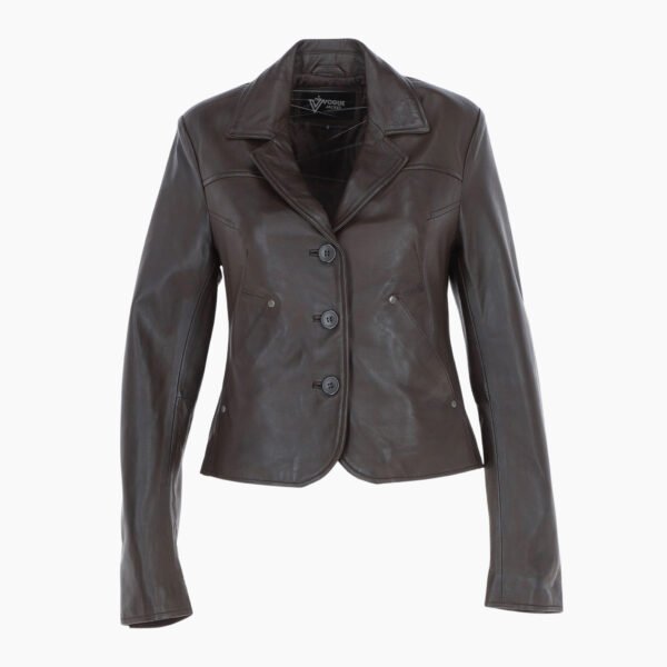 Womens Leather Short Blazer Jacket Chocolate Alameda