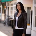 Womens Leather Short Blazer Jacket Chocolate Alameda