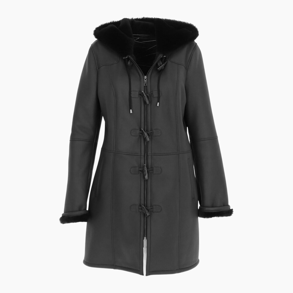 Womens Sheepskin Duffle Coat Black Womens Sheepskin Duffle Coat Black