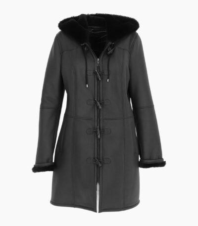Womens Sheepskin Duffle Coat Black