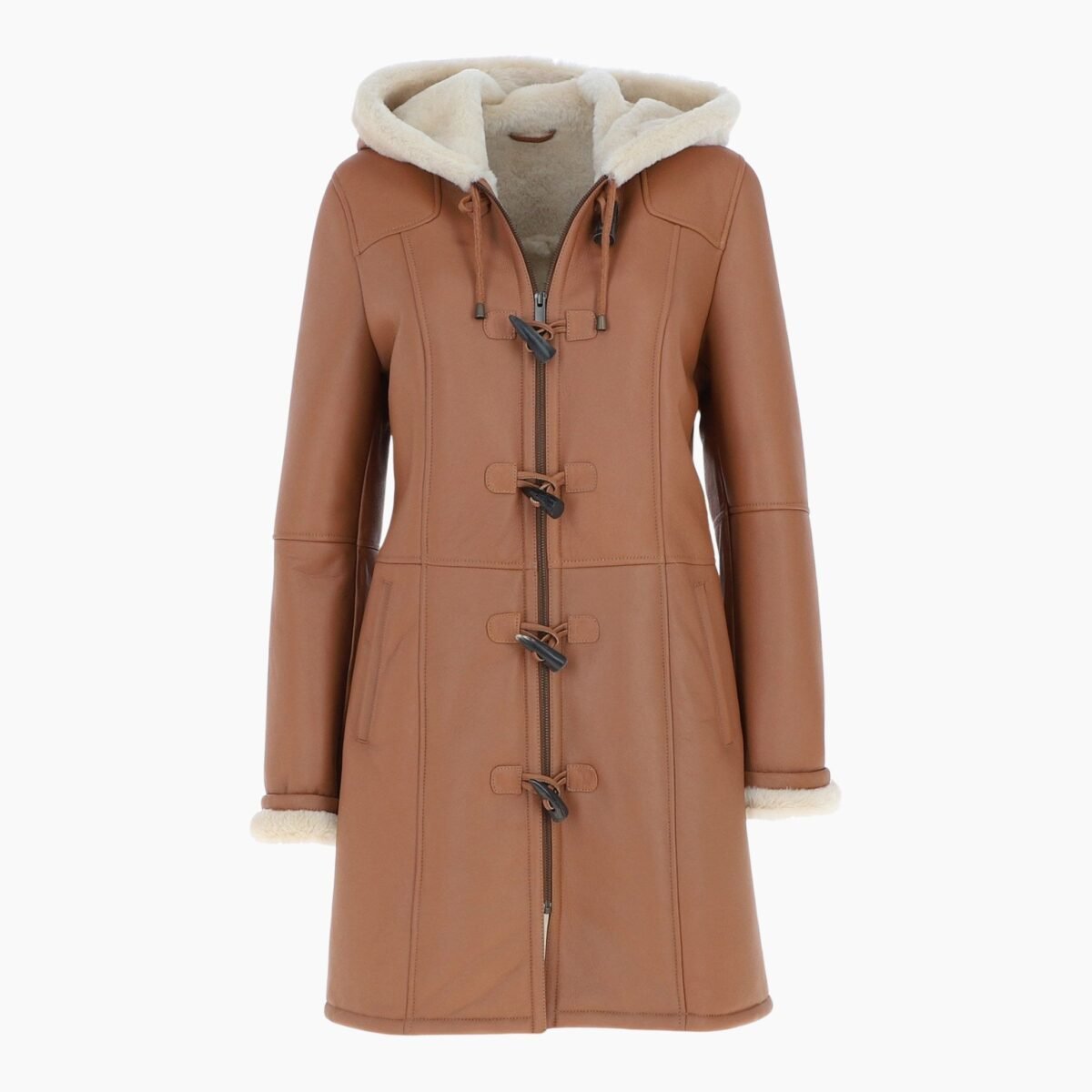 Sheepskin Long Duffle Coat Womens Women's Black Toscana Shearling